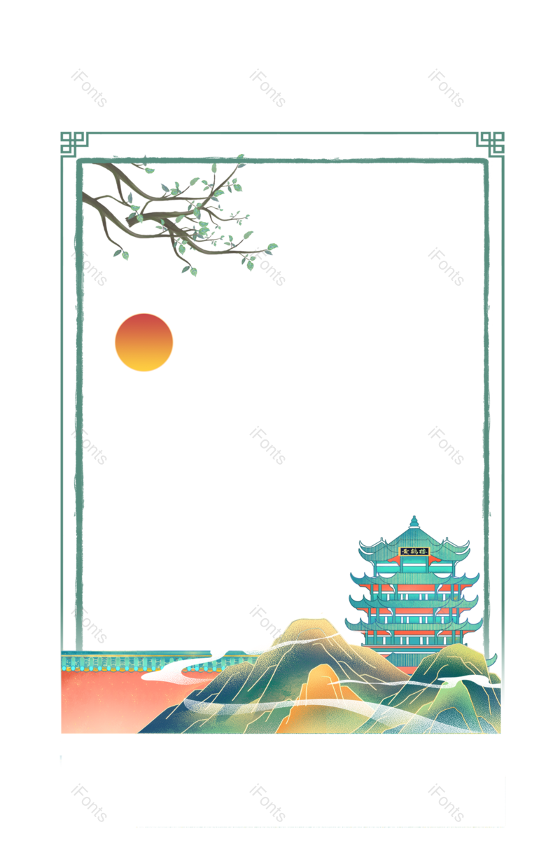 边框图片,中国风元素,春天PNG,绿色免抠素材